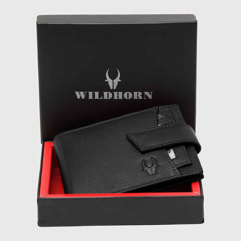 Wildhorn Men's Brand Logo Genuine Leather Bi-Fold Wallet | Black - Free Size