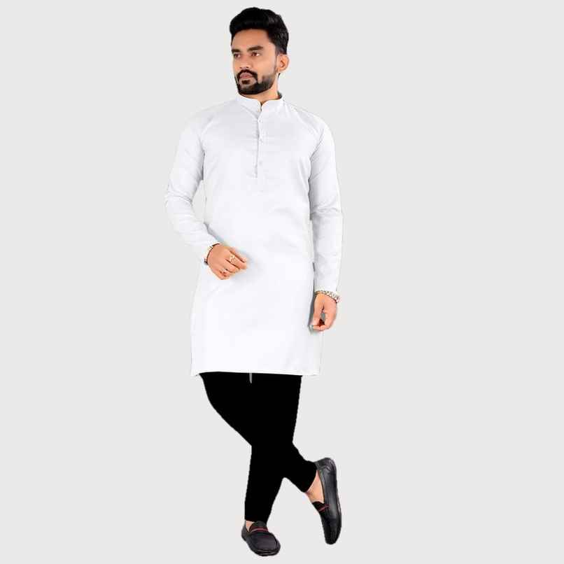 Freluro Men Solid Cotton Blend Straight Kurta | White | M