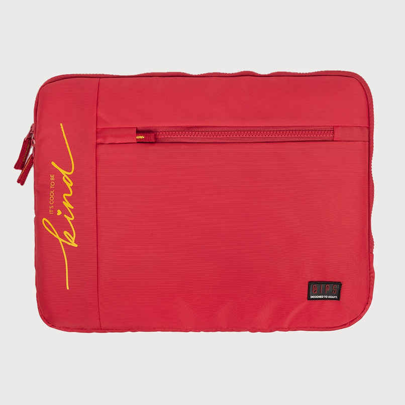 QIPS Unisex Solid PU Coated Polyester 15.6 L Laptop Sleeve | Red - 15.6 Inches