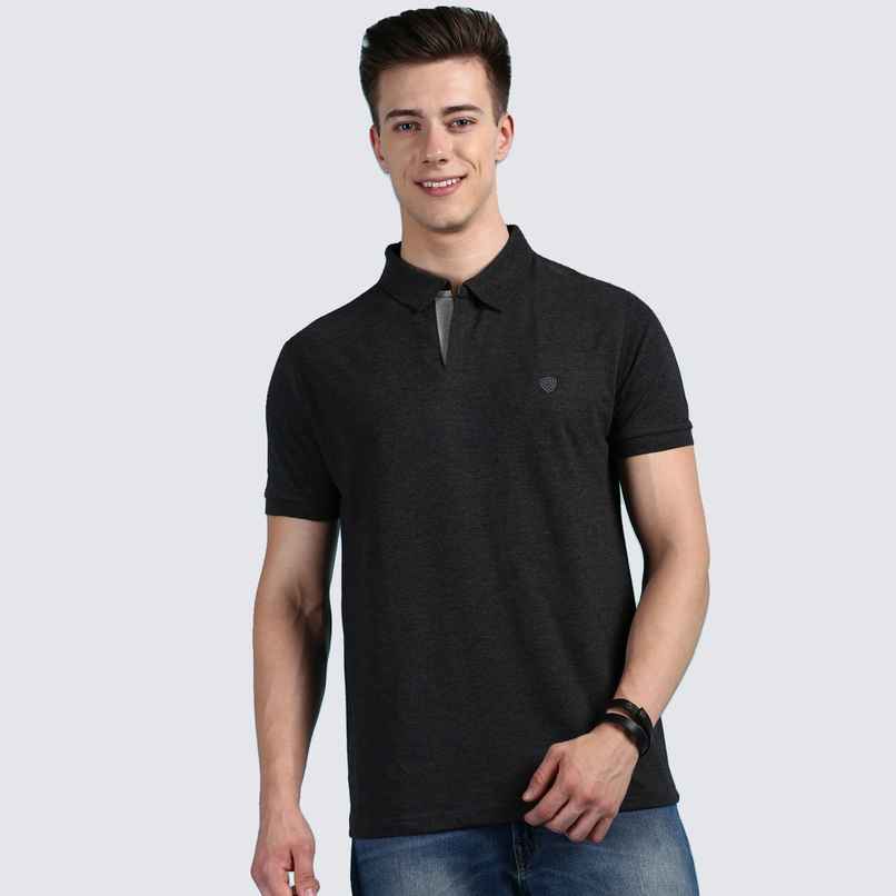 Lux Cozi Men's Solid Cotton Polo T-shirt | Black Melange - L