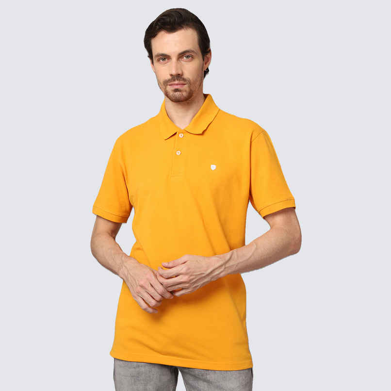 Cantabil Men's Polo Collar T-shirt | Mustard Yellow - M