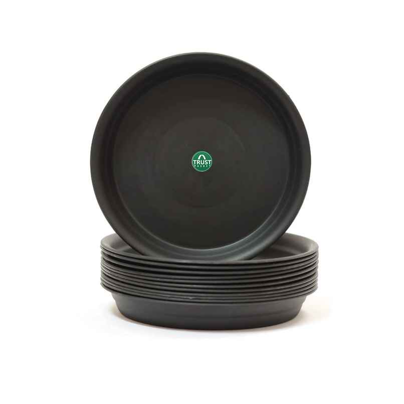 TrustBasket UV Treated Round Tray for 10 Inch Pot | Durable Plastic Pot Saucer - Black