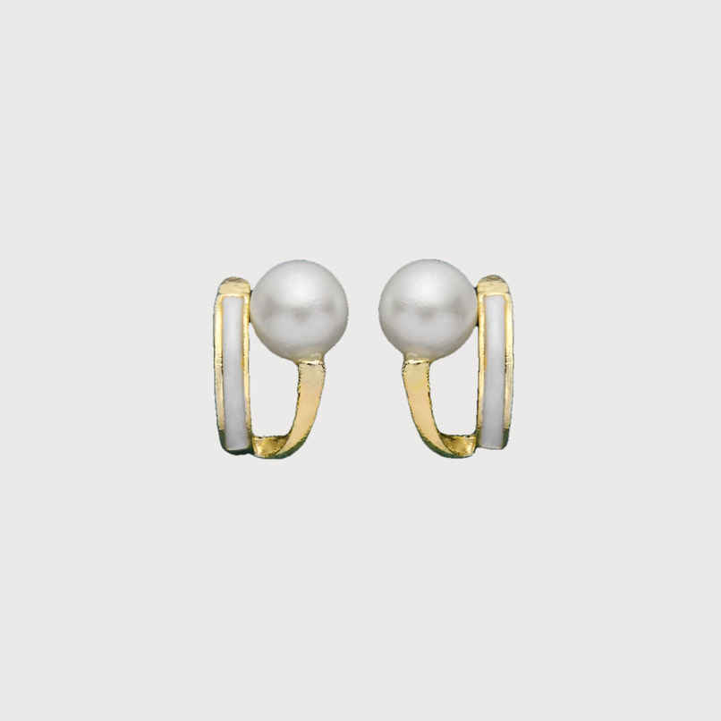 Everstylish Moonlit Pearl- Enamelled Stud Earrings | White