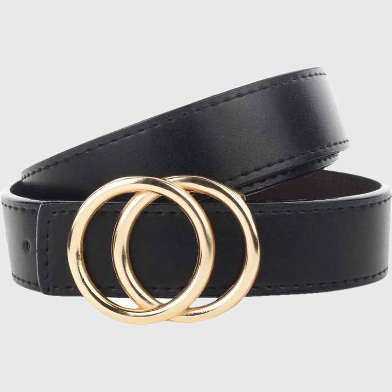 Kaezri Artificial Leather Black Belt for Women | Women oo - 36