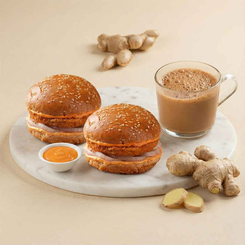Veg Classic Burger (1pc) + Adrak Chai (1pc) Combo