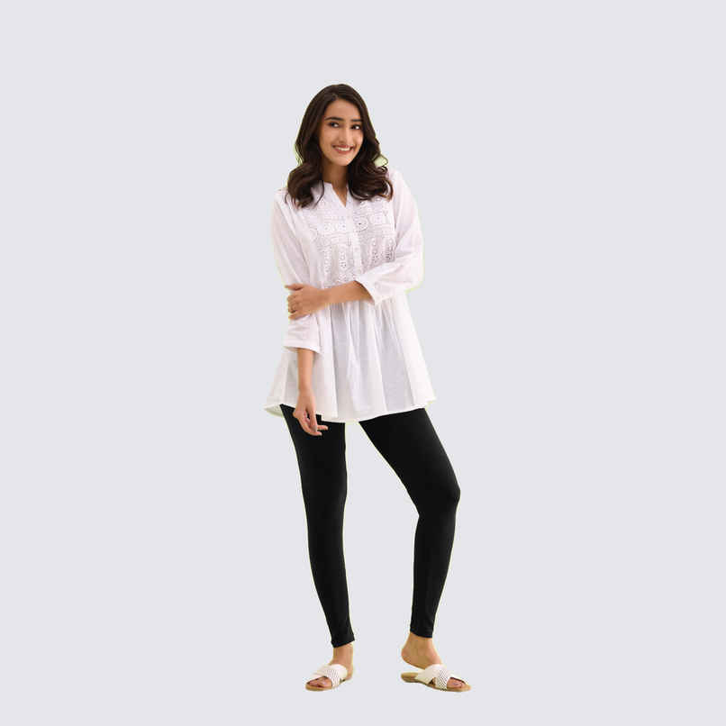 Go Colors Women's Solid Mid Rise Ankle Length Leggings | Black - S Go Colors Women's Solid Mid Rise Ankle Length Leggings | Black - S