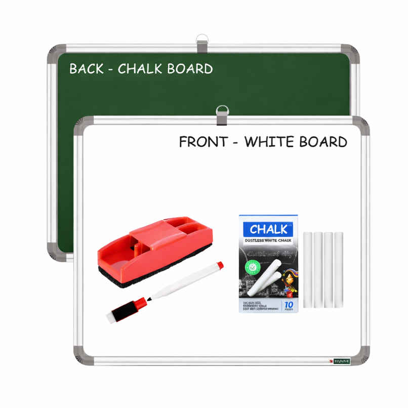 Yajnas Whiteboard & Chalkboard Slate | 1 x 1 Feet | With Marker, Duster & Chalk | White & Green Yajnas Whiteboard & Chalkboard Slate | 1 x 1 Feet | With Marker, Duster & Chalk | White & Green