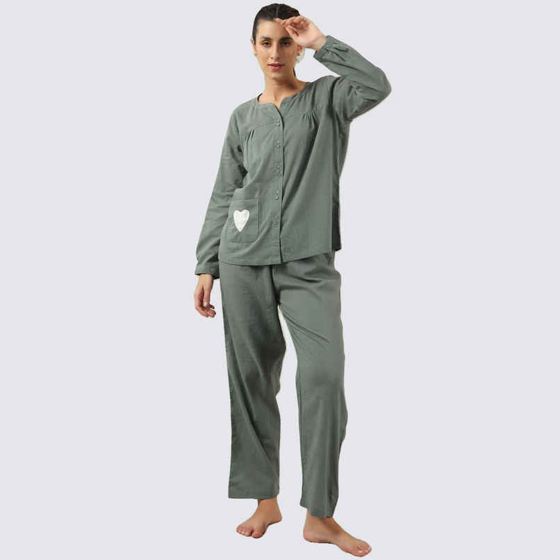 Sanskrutihomes Pure Cotton Night Suit | Sea Green - S