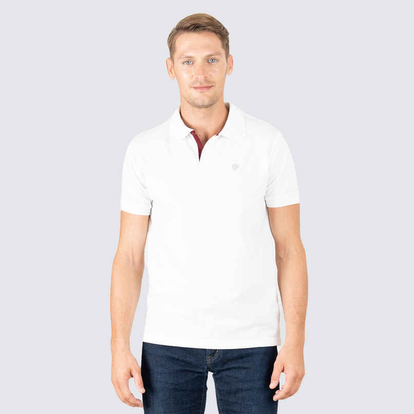 Lux Cozi Men's Solid Cotton Polo T-shirt | White - L