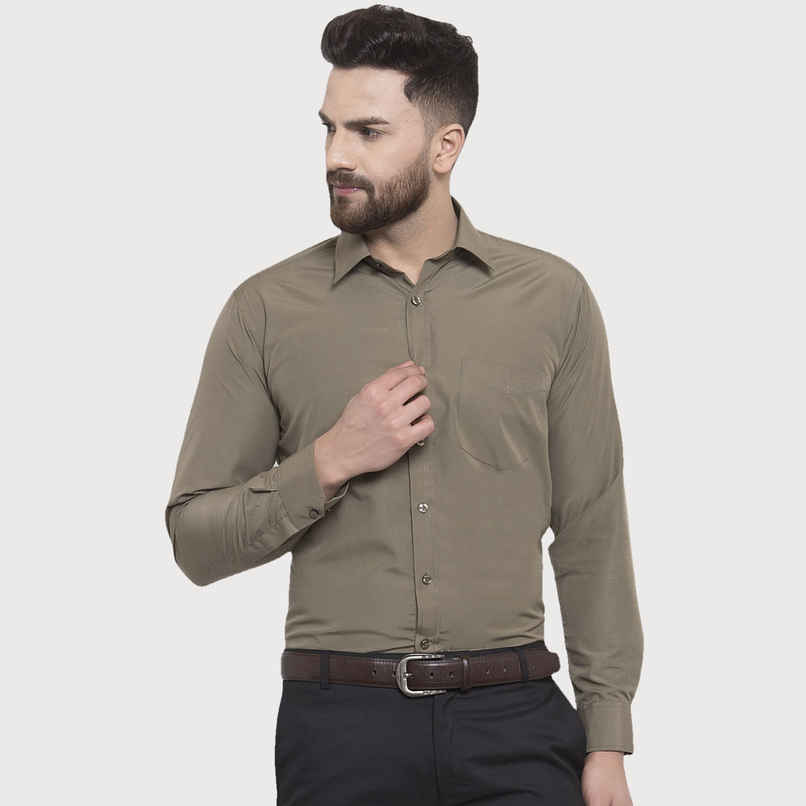 English Navy Men Olive Solid Slim Fit Formal Shirt-38