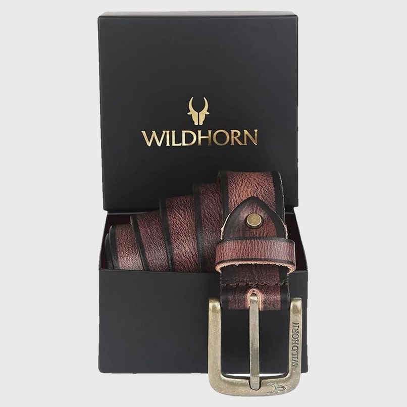 Wildhorn Men's Solid Genuine Leather Leather Belt | Brown - Free Size