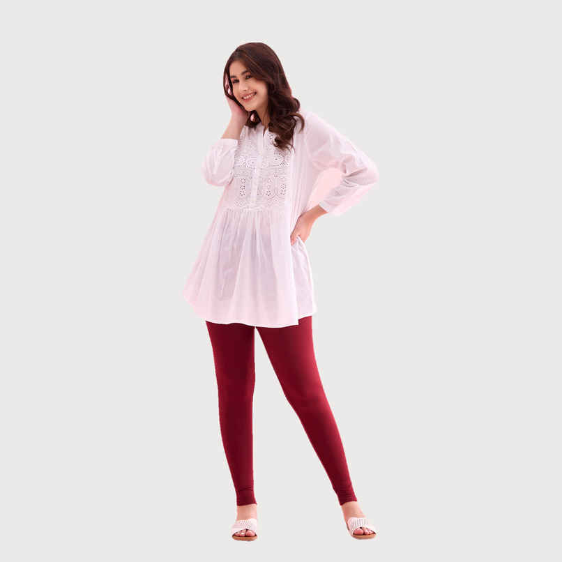 Go Colors Women's Solid Mid Rise Ankle Length Leggings | Maroon - M