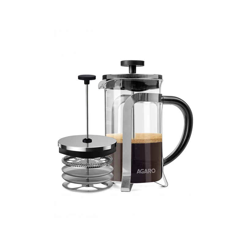 Agaro Classic French Press Coffee And Tea Maker Glass Carafe, Bpa Free Plastic Lid Strainer, 600Ml