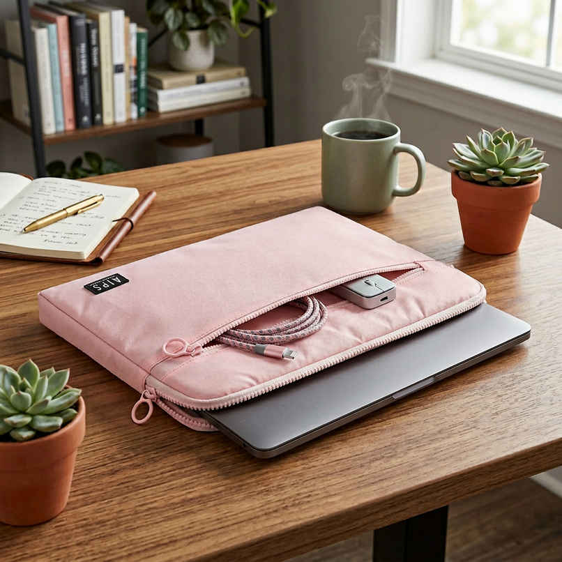 QIPS Unisex Solid Polyester 13 L Laptop Sleeve | Light Pink QIPS Unisex Solid Polyester 13 L Laptop Sleeve | Light Pink