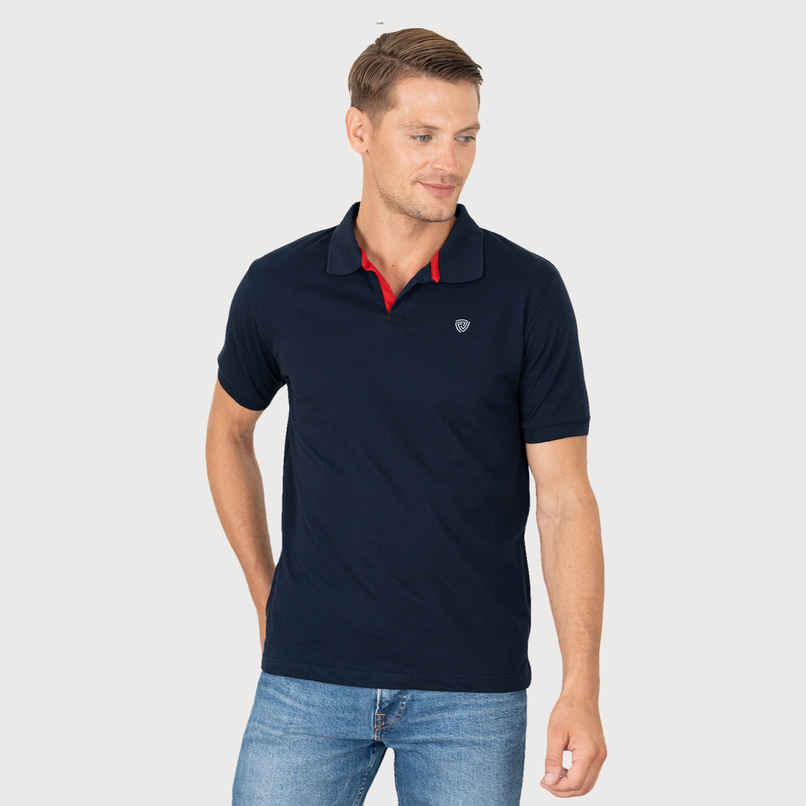 Lux Cozi Men's Solid Cotton Polo T-shirt | Navy - S