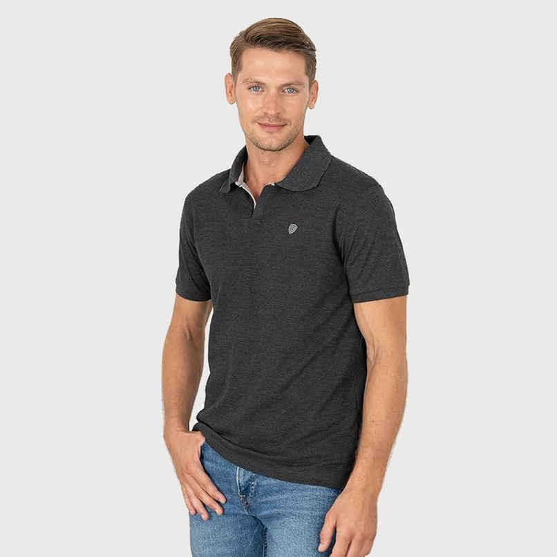 Lux Cozi Men's Solid Cotton Polo T-shirt | Black Melange - S Lux Cozi Men's Solid Cotton Polo T-shirt | Black Melange - S