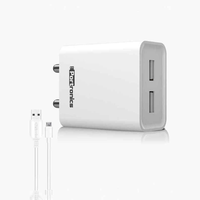 Portronics Adapto 66 2.4A 12w Dual USB Port 5V/2.4A Wall Charger,Comes 1M Micro USB Cable White