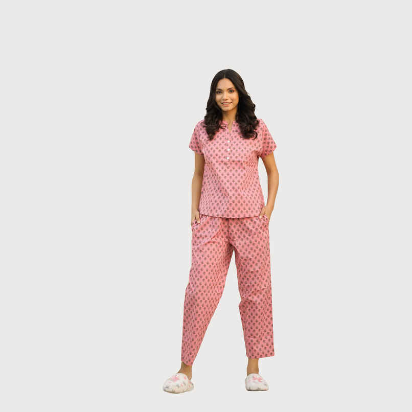 Sanskrutihomes Women Printed Pure Cotton Night Suit | Pink | L Sanskrutihomes Women Printed Pure Cotton Night Suit | Pink | L