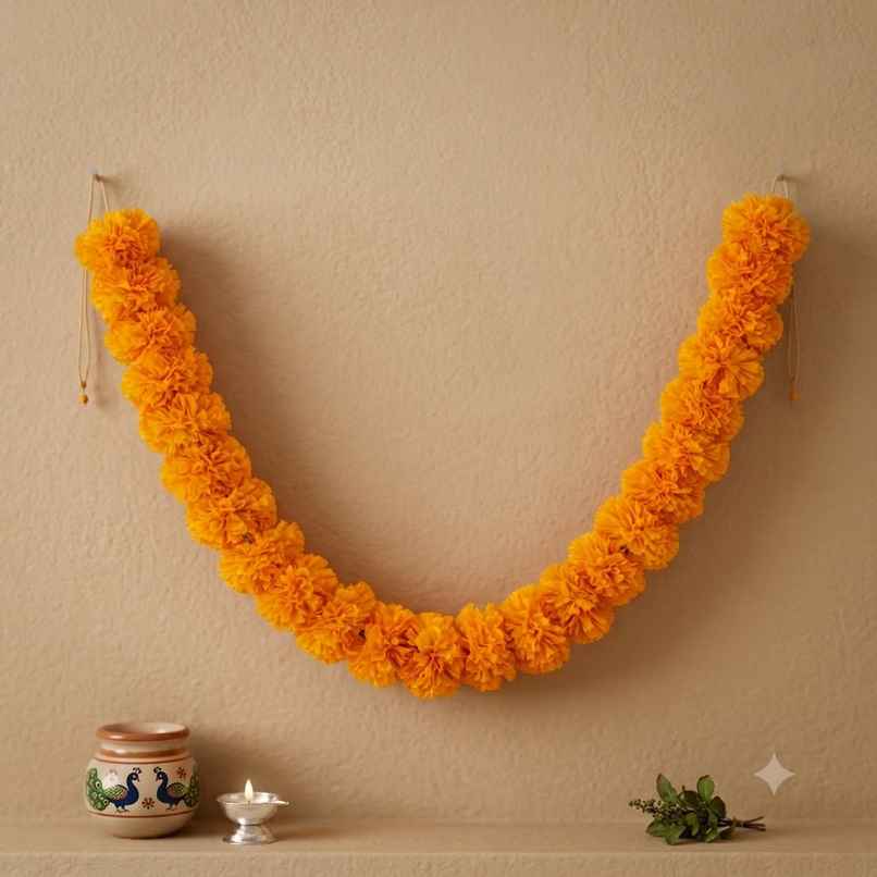 Artificial Flower String Bandhanwar Festival Decoration | Marigold Design | Orange | Mangal Bhawan Artificial Flower String Bandhanwar Festival Decoration | Marigold Design | Orange | Mangal Bhawan