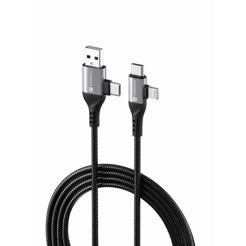 Portronics Konnect 4-in-1 Charging Cable | Type C to Type C/Lightning | for Android/iOS Devices