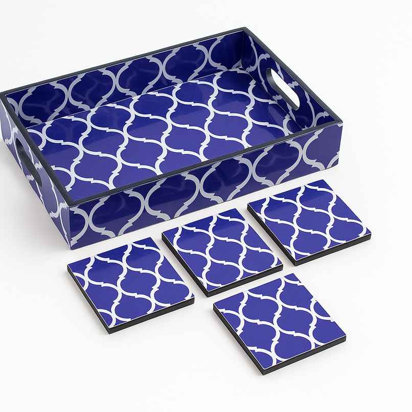 Sanjeev Kapoor By OGGN Mdf Meena Mugal Printed Tray - 12 x 8 with Coaster