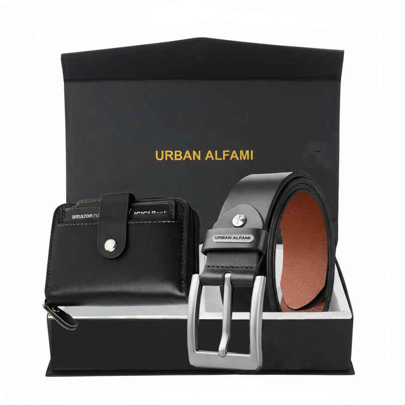 URBAN ALFAMI Men's Leather Belt & Wallet Combo | Fits up to 40 Waist