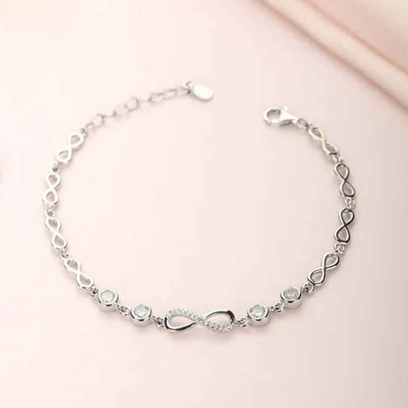Zavya Infinity CZ Rhodium Plated 925 Sterling Silver Link Bracelet