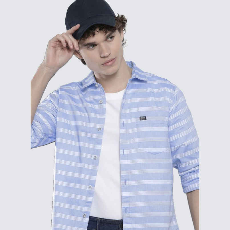 The Indian Garage Co Men's Slim Fit Striped Casual | Blue | XL The Indian Garage Co Men's Slim Fit Striped Casual | Blue | XL