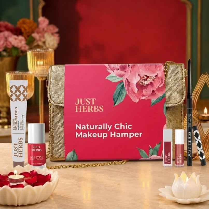 Just Herbs Naturally Chic Makeup Hamper Gift Set with Sling Bag | Complete 5 in 1 Makeup Essentials