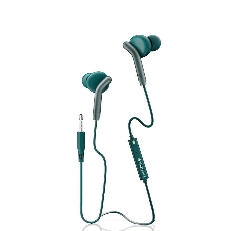 Zebronics Bro Wired Earphones With Mic 3.5Mm Jack 10Mm Drivers Phone Tablet Compatible Green