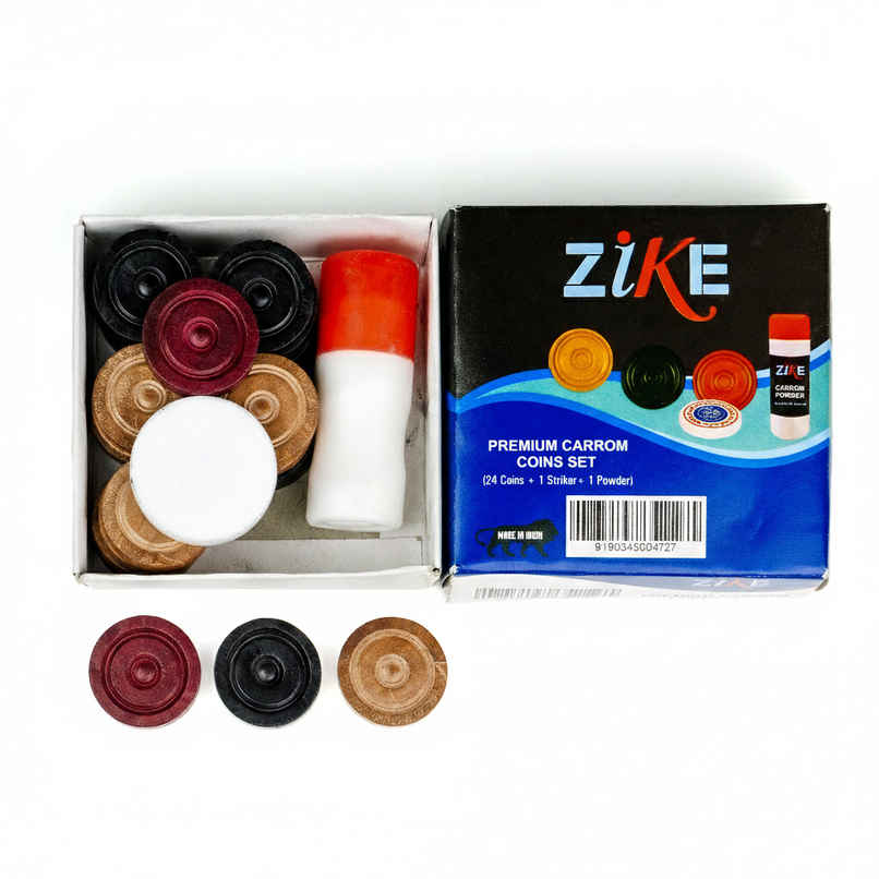 Zike Carrom Coin, Striker, Powder (24 Coins - 1 Striker - 1 Powder) Zike Carrom Coin, Striker, Powder (24 Coins - 1 Striker - 1 Powder)