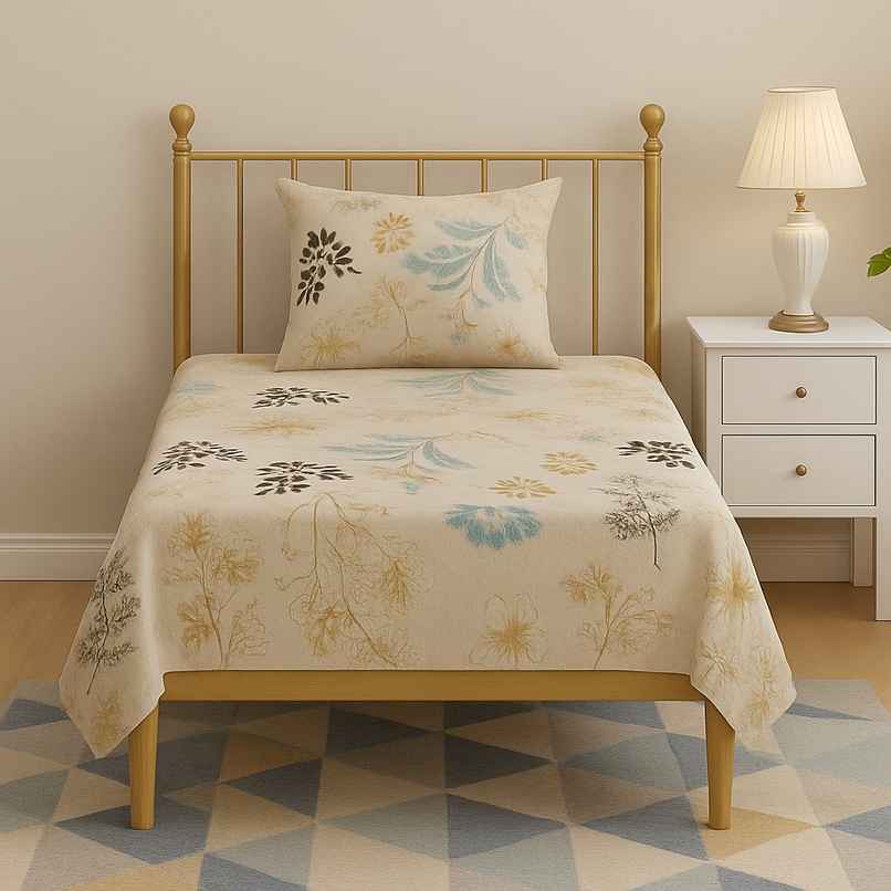 Elegant Weavers Garnet Single Floral Bedsheet | With 1 Pillow Cover | 87 x 59 in
