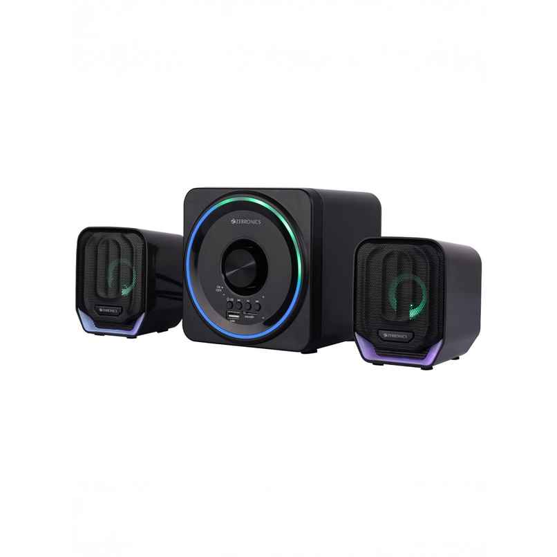 Zebronics Pluto 2, 2.1 Channel Speaker, 15W Output, BT 5.0, USB, mSD, FM, 3.5mm Jack Input, RGB - Black