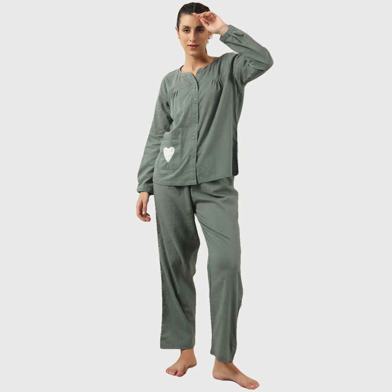 Sanskrutihomes Pure Cotton Night Suit | Sea Green - L Sanskrutihomes Pure Cotton Night Suit | Sea Green - L
