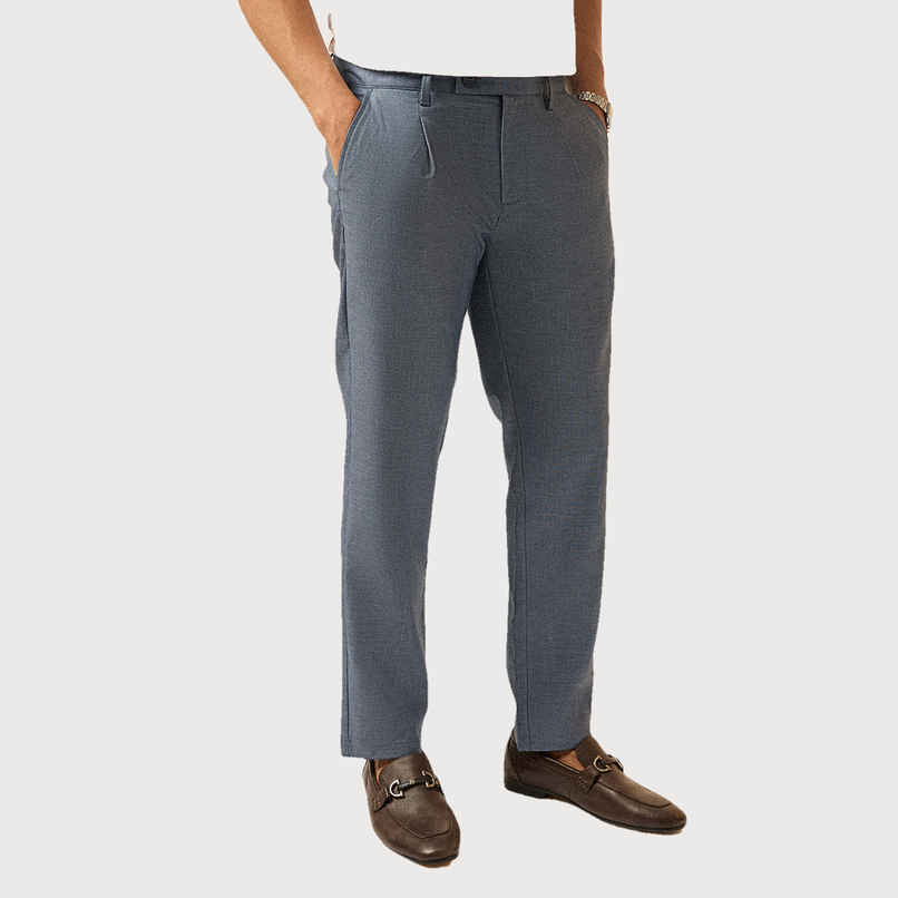 THE BEAR HOUSE Men's Solid Regular Fit Formal Trouser | TRO-DANIEL-BL | Blue - 30