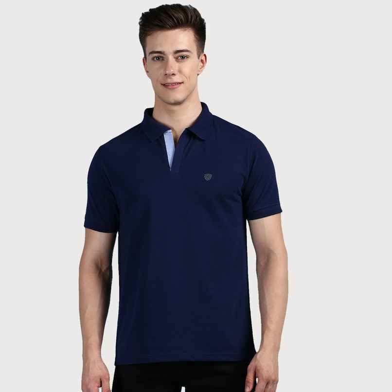 Lux Cozi Men's Solid Cotton Polo T-shirt | Ink Blue - L