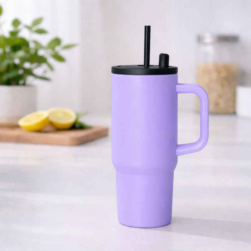 DesignLand Insulated Travel Mug with Handle and Straw Lid Leakproof Tumbler Lavender | 1200 ml