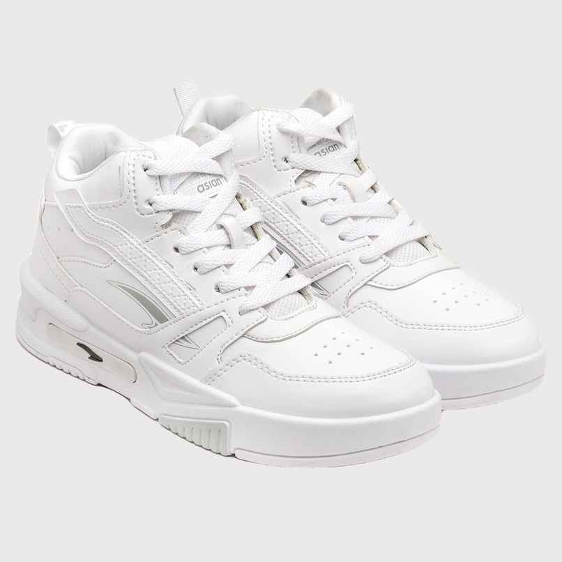 Asian Men s Mexico-11 Full White Hightop Sneakers | UK-9