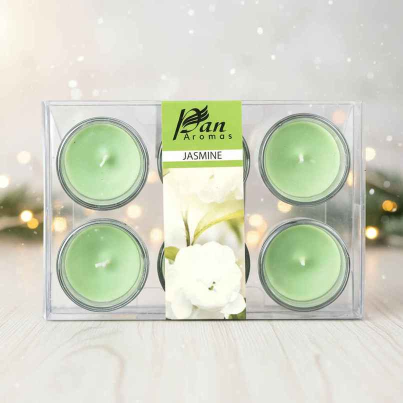 Votive Glass Candles | Pack of 6 | Jasmine | Home Decor | Pan Aromas