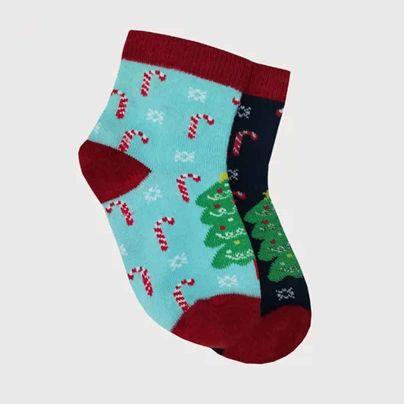 Beyond Unisex Patterned Cotton and Elastane Ankle Length Socks | Navy and Sky Blue | 6 - 8 years