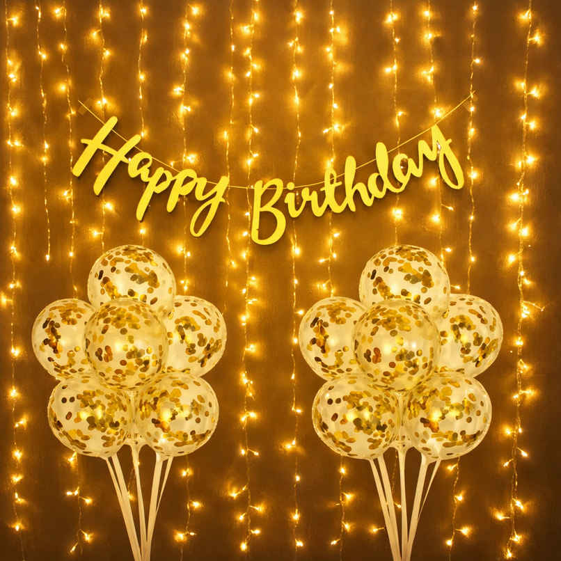 Birthday Decoration Kit Birthday Golden Birthday Banner, Confetti Balloons, Led Lights | BeyondLuv Birthday Decoration Kit Birthday Golden Birthday Banner, Confetti Balloons, Led Lights | BeyondLuv