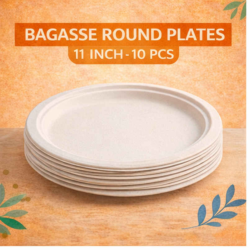Disposable Bagasse Plates | Round | 11 inch | Ezee Disposable Bagasse Plates | Round | 11 inch | Ezee