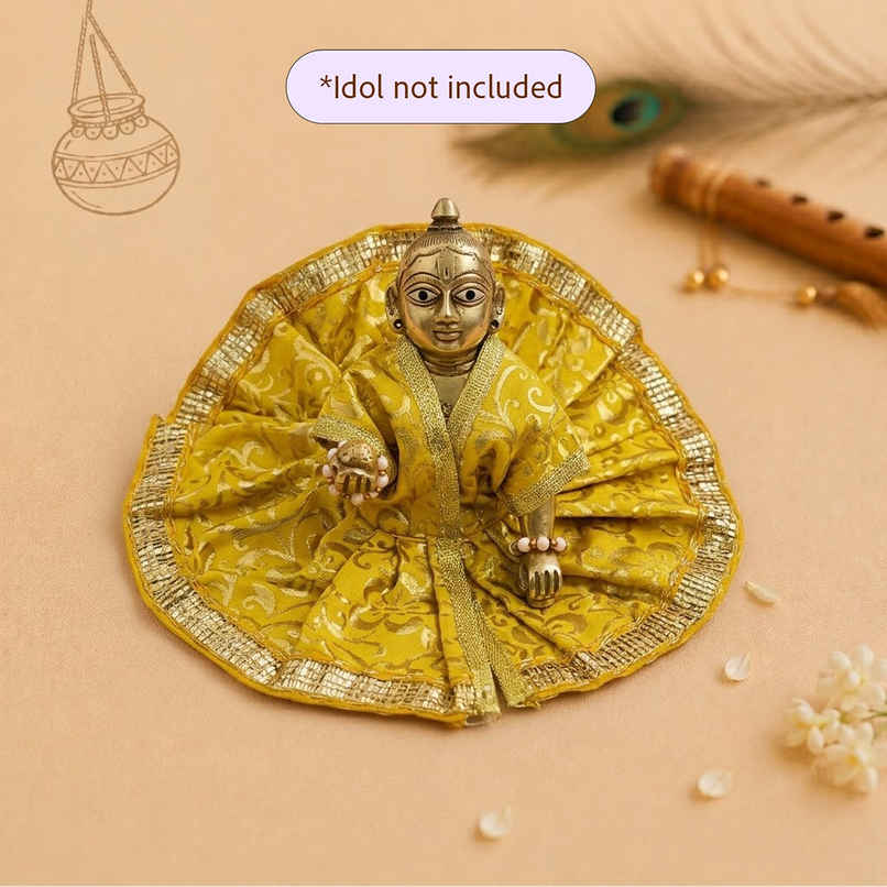 Gullak Laddu Gopal Foil Print Poshak | Yellow | Size 4