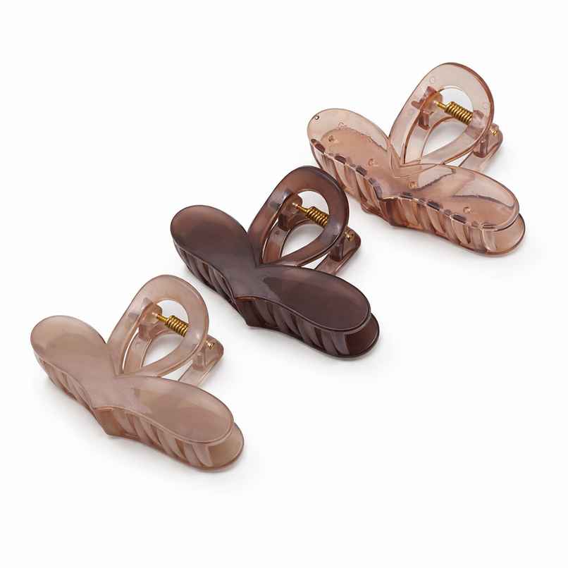 The Opal Factory Hair Accessories | Swan-Shaped Hair Claw Clips | Pack of 3 | Brown Multi