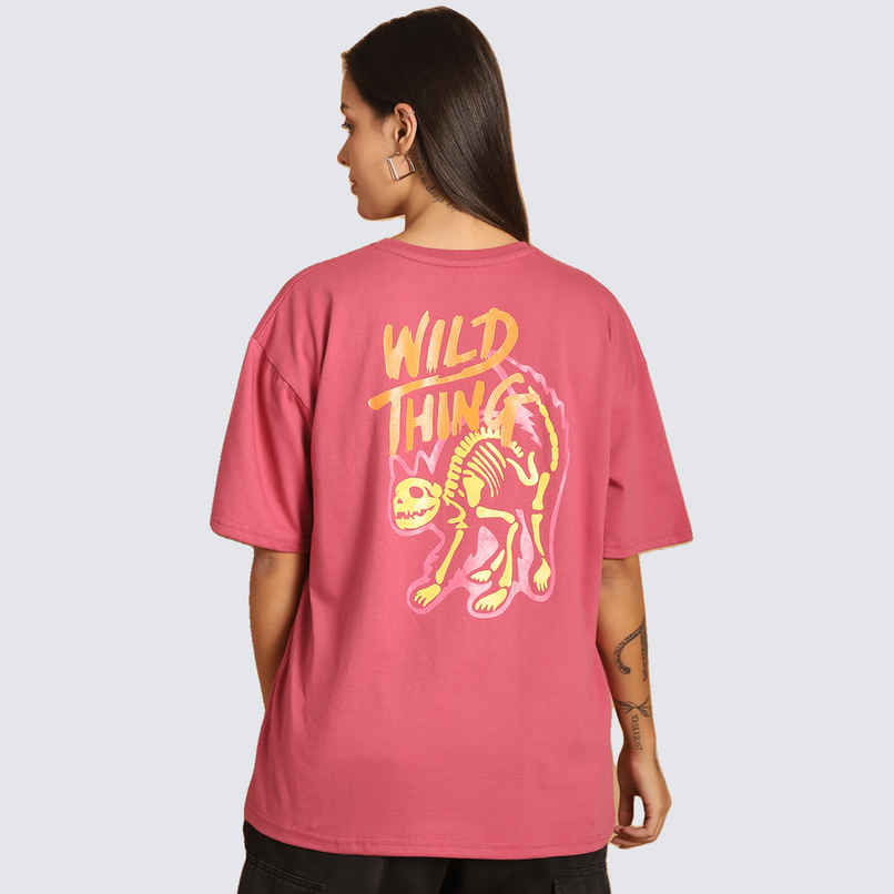 Fabflee Women Oversize Cotton Printed Round Neck Tshirt | Pink | FAB-OS-502 | M Fabflee Women Oversize Cotton Printed Round Neck Tshirt | Pink | FAB-OS-502 | M