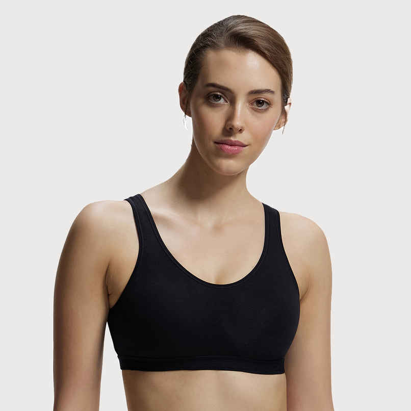 Jockey 1376 Women's Wirefree Non Padded Super Combed Cotton Active Bra Wider Straps | Black | XL