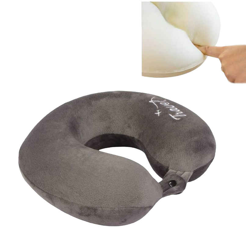 ORKA Unisex Solid Embroidery Supersoft Neck Pillow | Grey - M ORKA Unisex Solid Embroidery Supersoft Neck Pillow | Grey - M