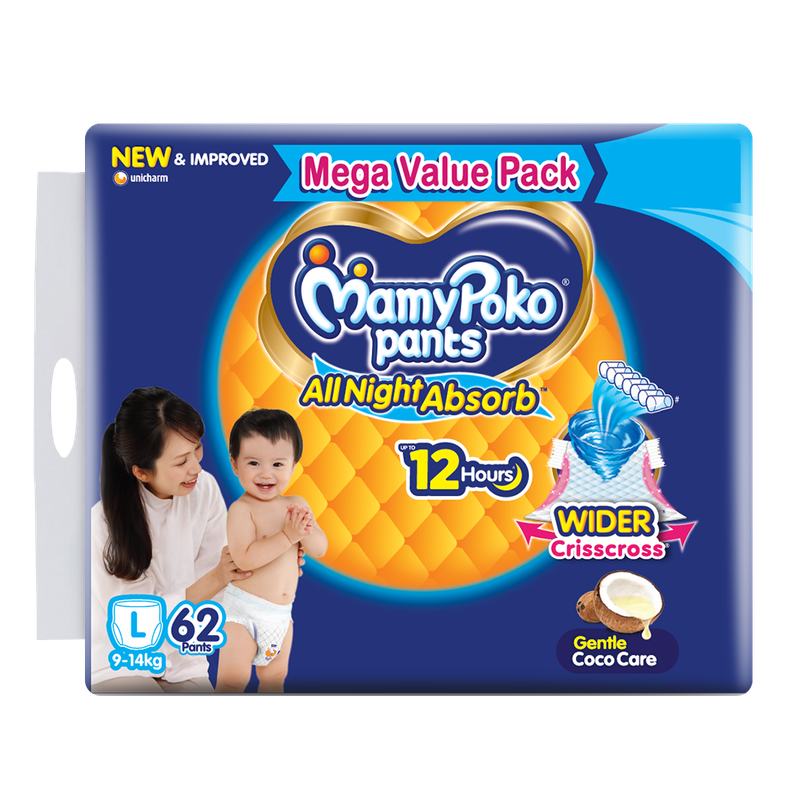 Mamypoko All Night Absorb Pant Style Diaper | L | 62 pcs