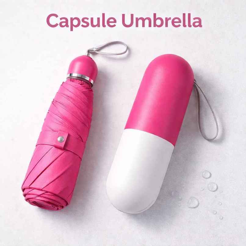 Fendo Capsule Umbrella With Cover | Rani Pink | 19 Inch | 5 Fold