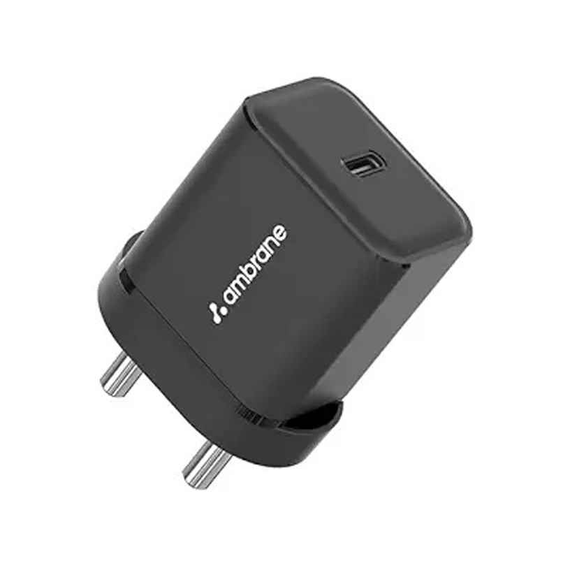 Ambrane 20W Type C Mobile Charger Adapter, Fast Charging for Android, iPhone 15/14/13/12/11/X & Pro, Max Series, Google Pixel & Other Type C Enabled Devices, PD Technology (Charge 20) - Black